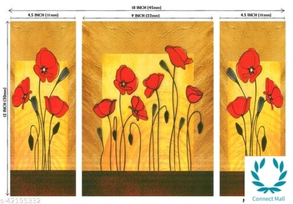 RM Style set of 3 pieces Flowers UV wall Decor & Gifting painting  - Wood, Pack of1